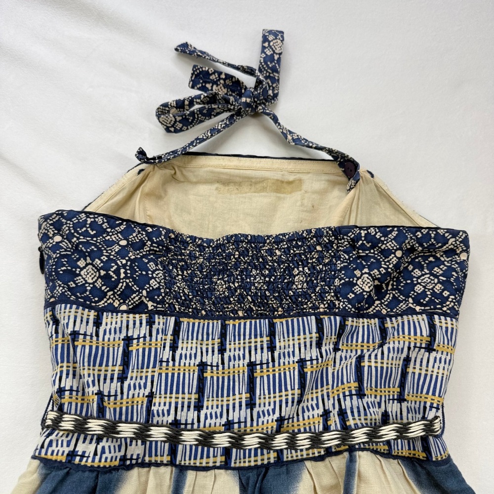 Anthropologie Maeve Halter Midi Dress Blue White Tie Dye Diamond Mixed Print - Picture 2 of 16
